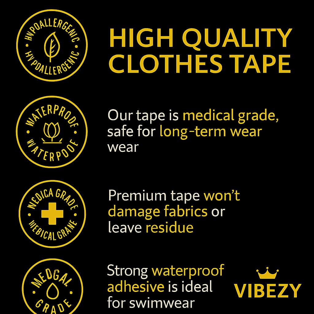 Vibezy 65 pcs Premium Tape – Painless Removal, Skin-Friendly & Residue-Free, Discreet Hold, – Versatile Adhesive Tape (Black)