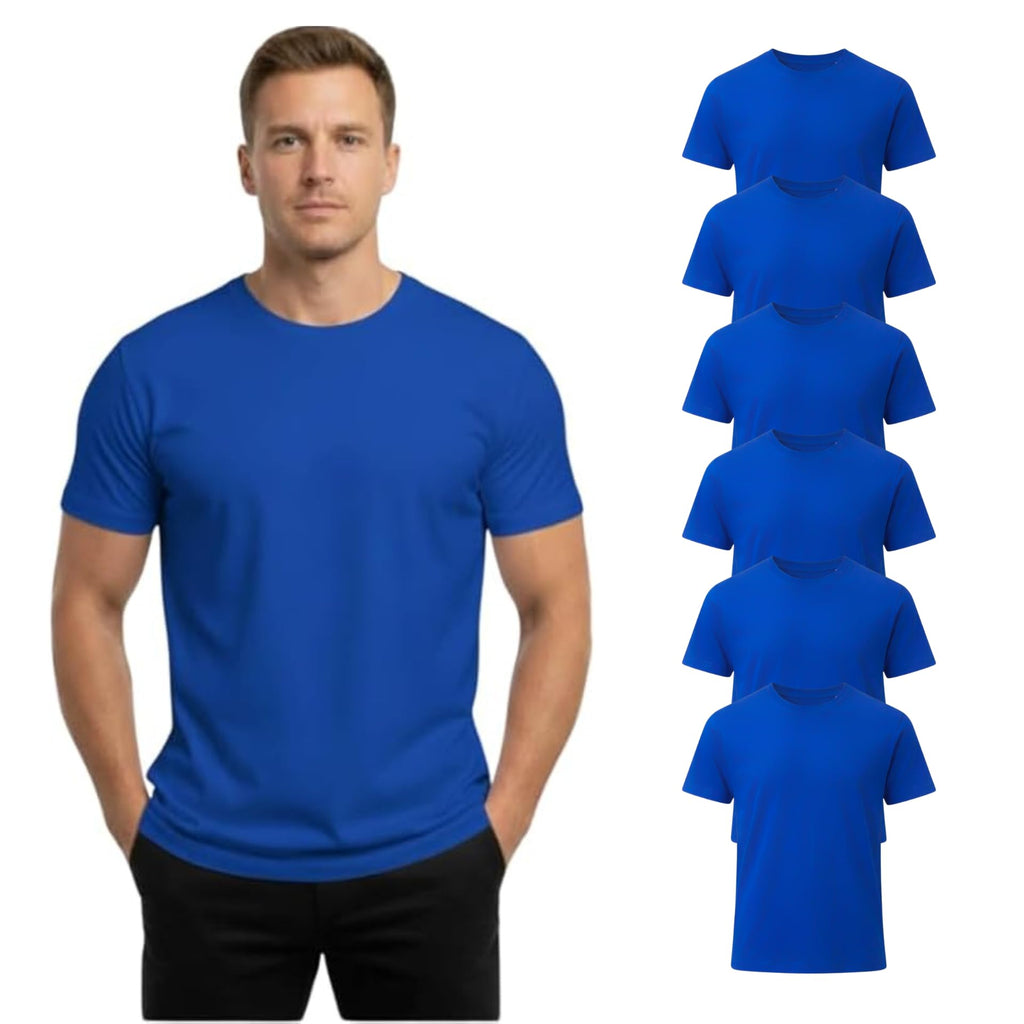 PRATEE T-Shirts for Men (Pack of 6) 100% Cotton Premium Crew Neck T-Shirt Short Sleeve Regular Fit Soft Casual Solid Tee (Blue, Large)