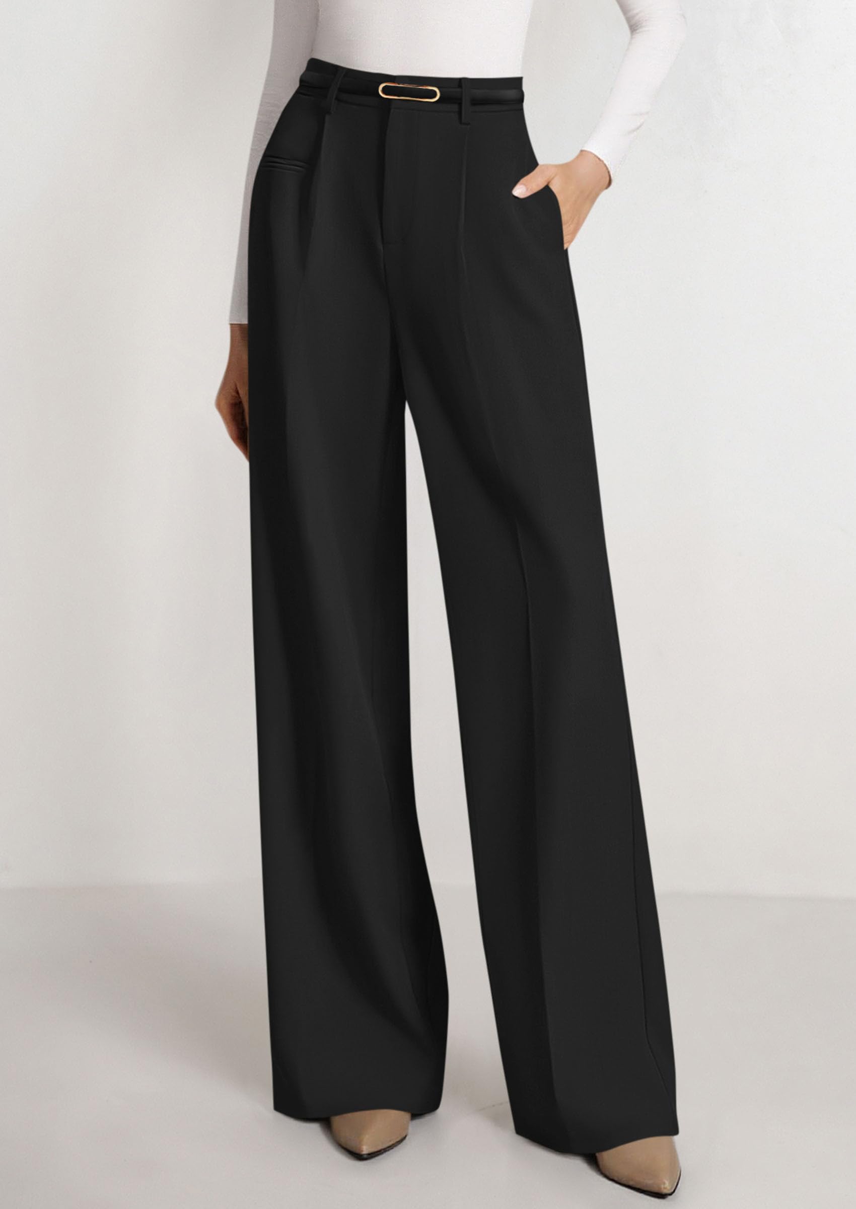 PRETTYGARDEN Womens Wide Leg Dress Pants 2026 Business Casual Flowy Work Palazzo Pants High Waisted Slacks Trousers (Black,Small)