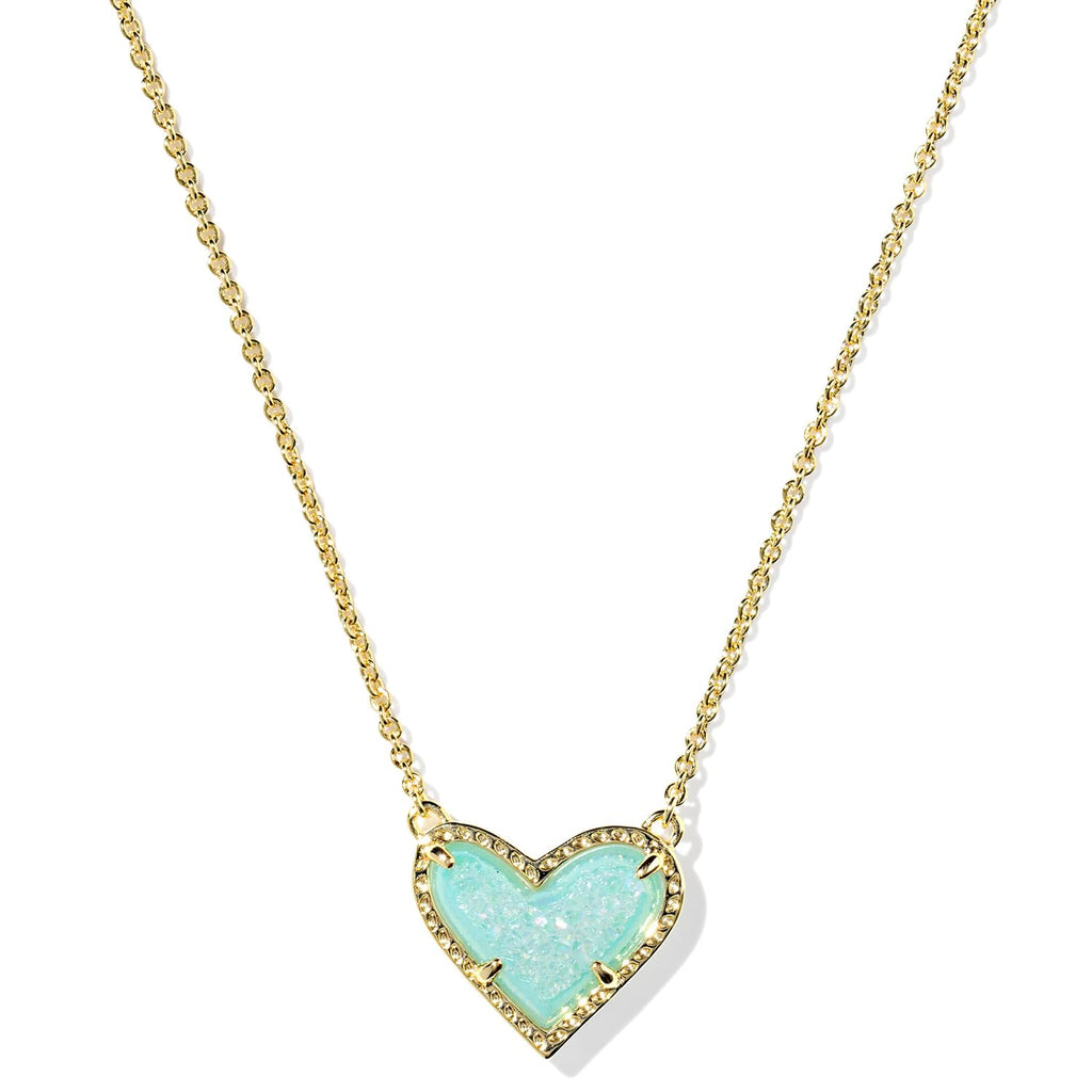 Kendra Scott Ari Heart Pendant Necklace, 14k Gold-Plated Brass, Fashion Jewelry for Women, Bright Aqua Drusy