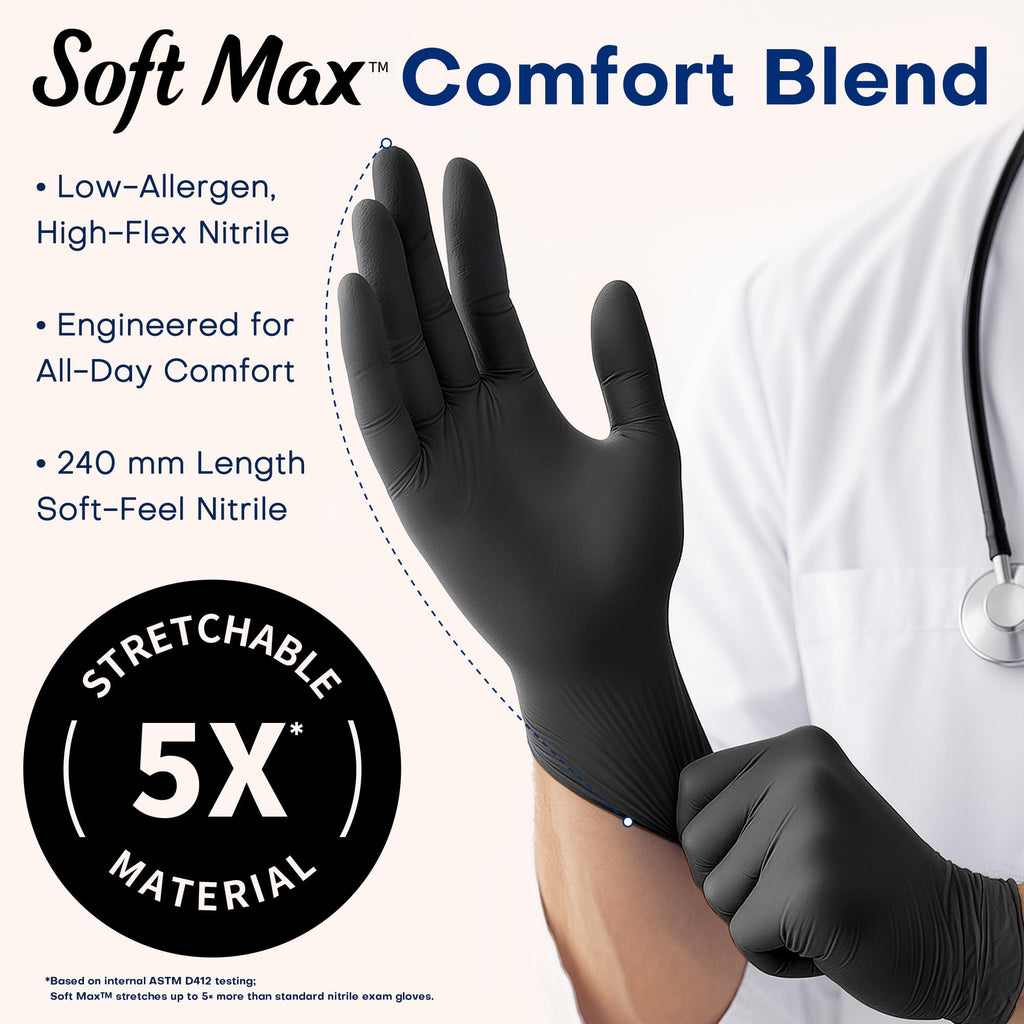 Supmedic Disposable Nitrile Gloves, Chemical Resistant, Powder-Free, Latex-Free, Food Safe, Medical Exam Gloves, Black, Large, 100 Pcs