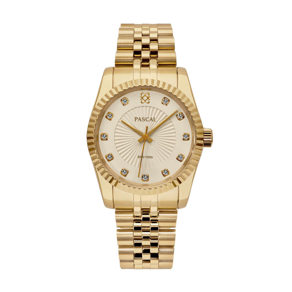 PASCAL Timeless Classic Diamond Watch for Men– Swiss Quartz Watch with Lab-Grown Diamonds, Sapphire Crystal, Elegant Dress Watch Gift,10 ATM Water Resistant, Fits 6.5"-9.5" Wrists (Oat Milk, 36)