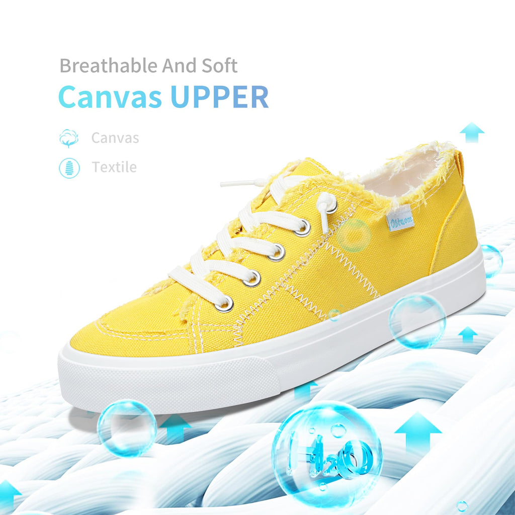 Obtaom Women's Play Fashion Sneaker Comfortable Canvas Slip on Shoes Washed Canvas Flats（Lemon Yellow，US6）