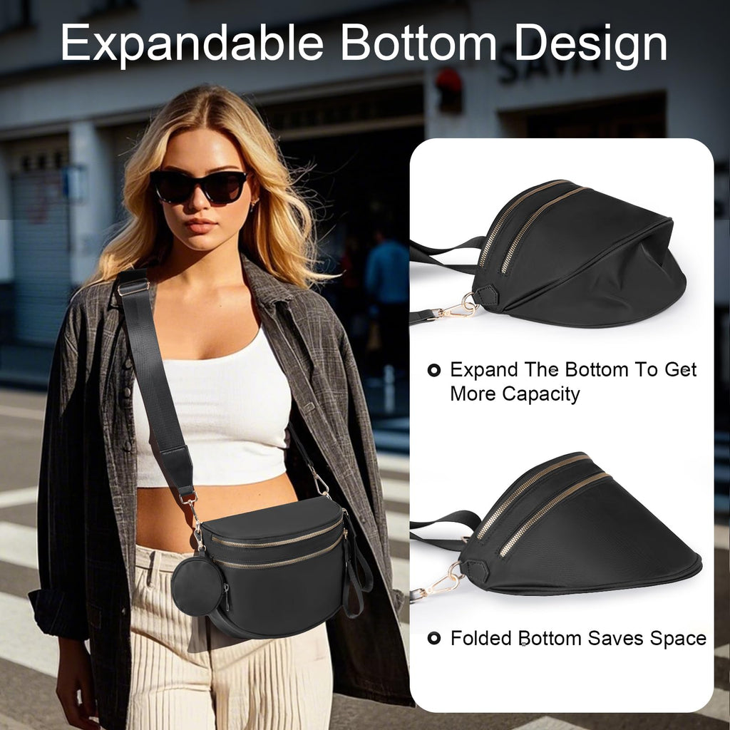 X-KIDS Bum Bags for Women Checkered Crossbody Bag Large Nylon Belt Purse Fanny Packs, Bonus with a Extra Strap