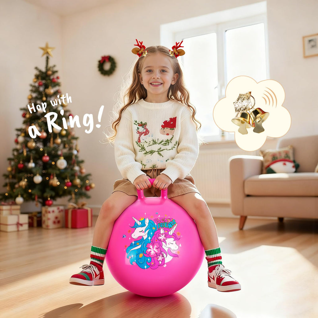ZOOJOY Hopper Ball, Pink Bouncy Balls for Kids, 18 Inch Sit on Jumping Toys with Handle for Girls Gift Aged 3-8, Inflatable Unicorn Bounce Hopper Balls Toy with Pump
