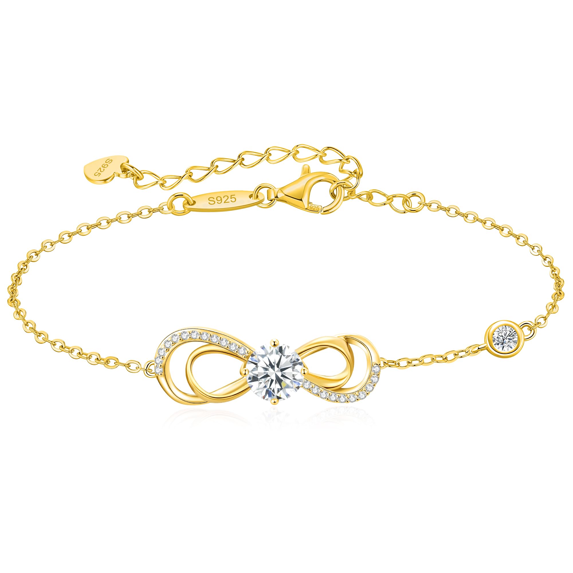 Seelove Valentine's Day Gift Moissanite Infinity Heart Bracelets for Women, 925 Sterling Silver,18K Gold Plated, Adjustable Anniversary Birthday Jewelry Gifts for Wife Her Mom(18K Gold)