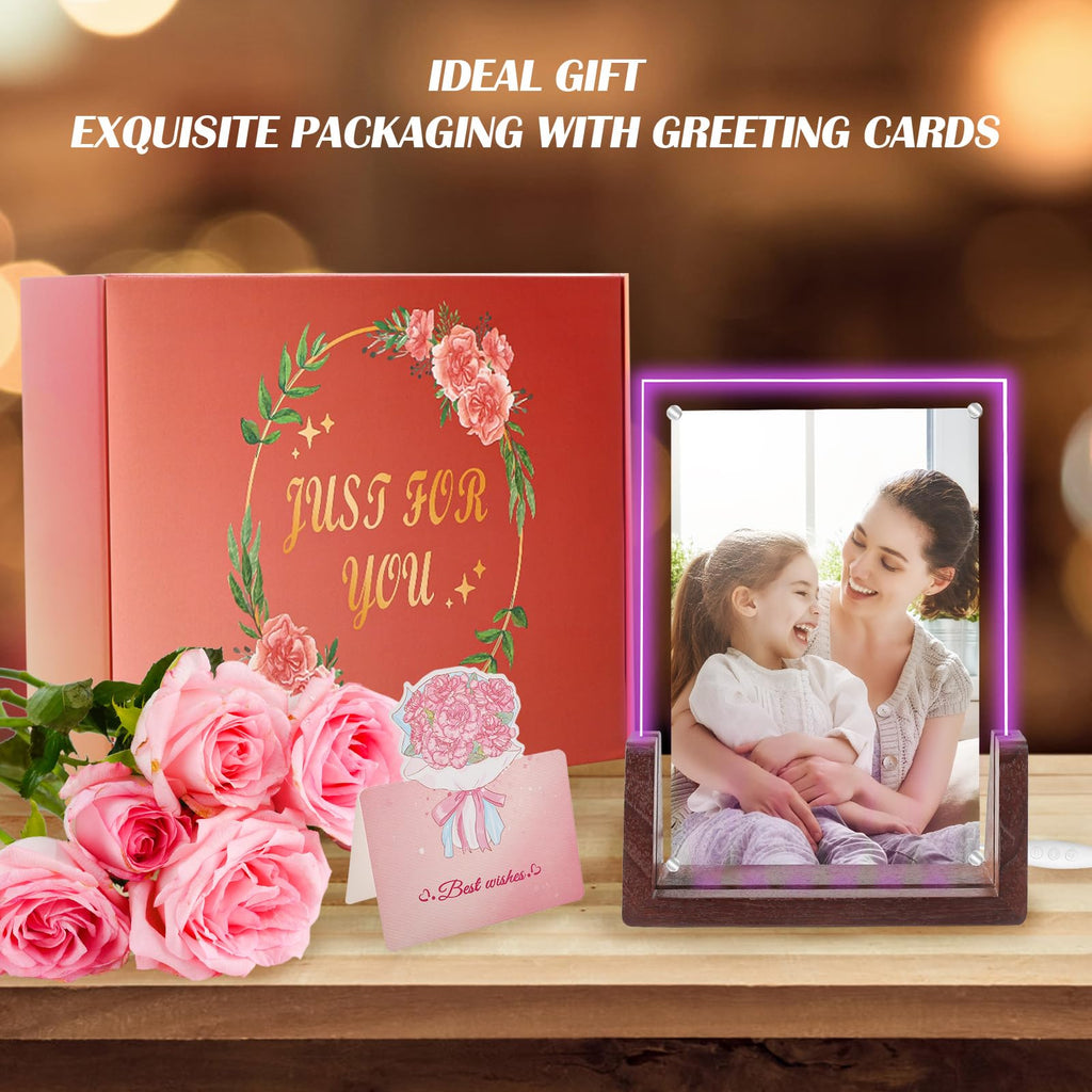 JUOIFIP Mothers Day Gifts-Light Up Picture Frame 5x7 with Led Clor-Changing- Cute Photo Frame Gifts for Couple, Girl Friend or Family, Clear Acrylic Frames Fits Photos of 4 x 6 or 5 x 7 In (Vertical) , Lovely Lamp Decor