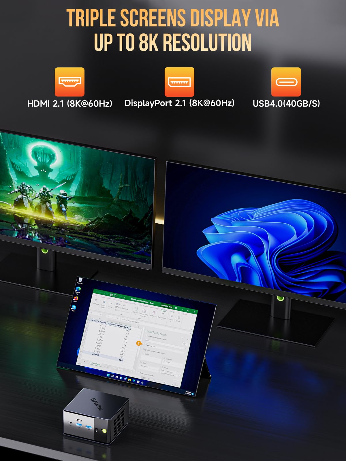 GMKtec AI Mini PC AMD Ryzen AI 9 HX-370(5.1GHz | 80 Tops | Radeon 890M) 32GB 1TB SSD Mini Gaming Computers Oculink/USB 4.0 /Triple Screen 8K Display/WiFi 6/ EVO-X1