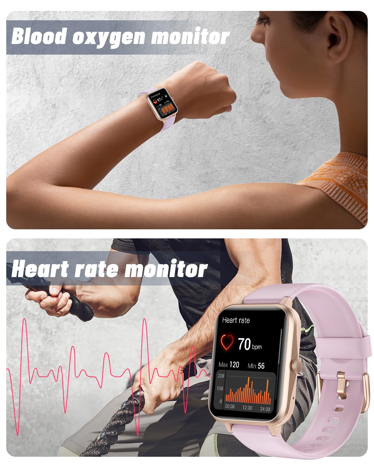 GRV Smart Watch for iOS and Android Phones (Answer/Make Calls), Watches for Men Women IP68 Waterproof Smartwatch Fitness Tracker Watch with Heart Rate/Sleep Monitor Steps Calories Counter (Violet)