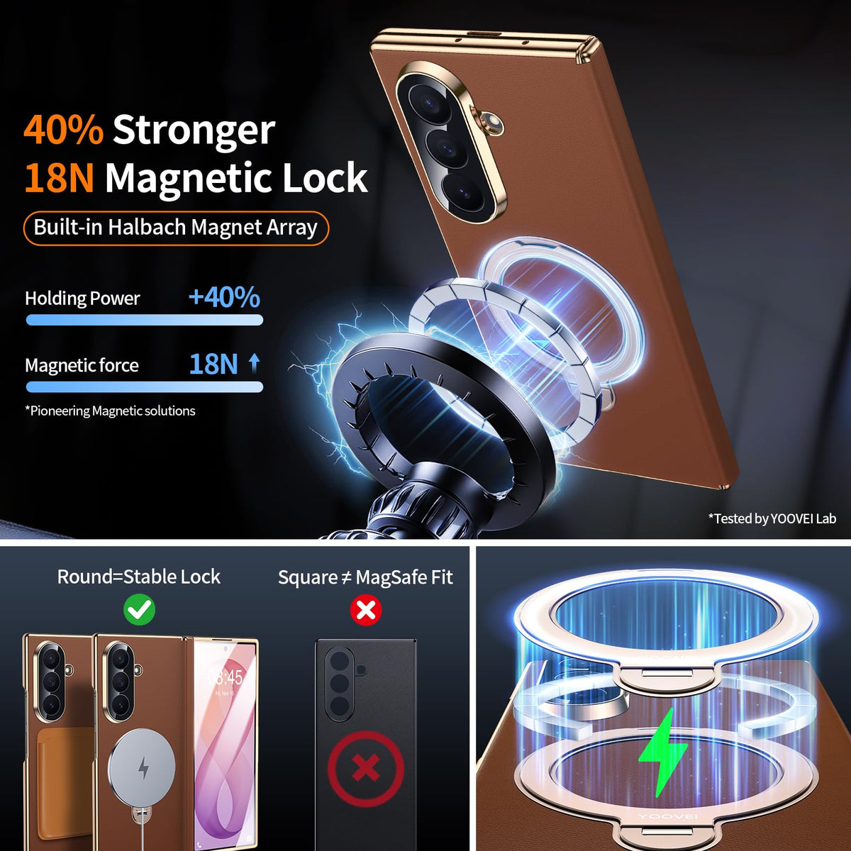 YOOVEI Magnetic for Samsung Galaxy Z Fold 8 Ultra Case Luxury Leather [Hinge Protection] Built-in [Screen Protector] [Fit for MagSafe] Zfold 8 Ultra Case with Kickstand & Ring Holder,Brown