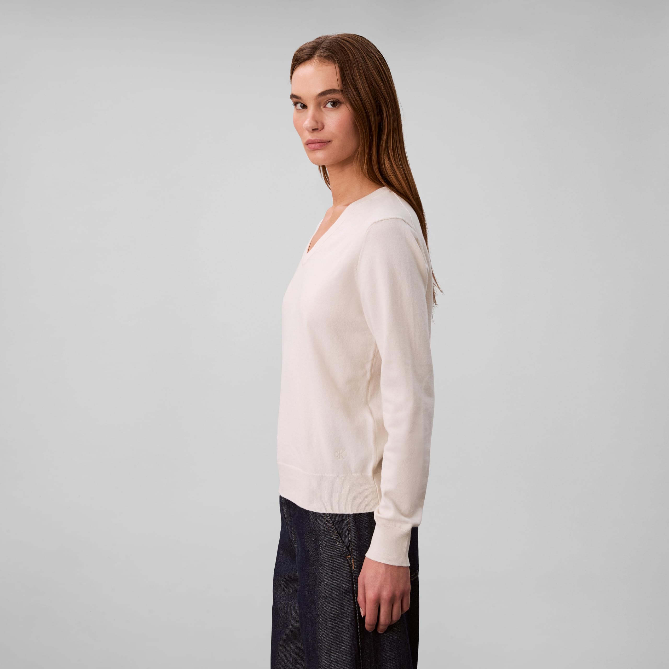 Calvin Klein Women's Monogram Logo V-Neck Sweater