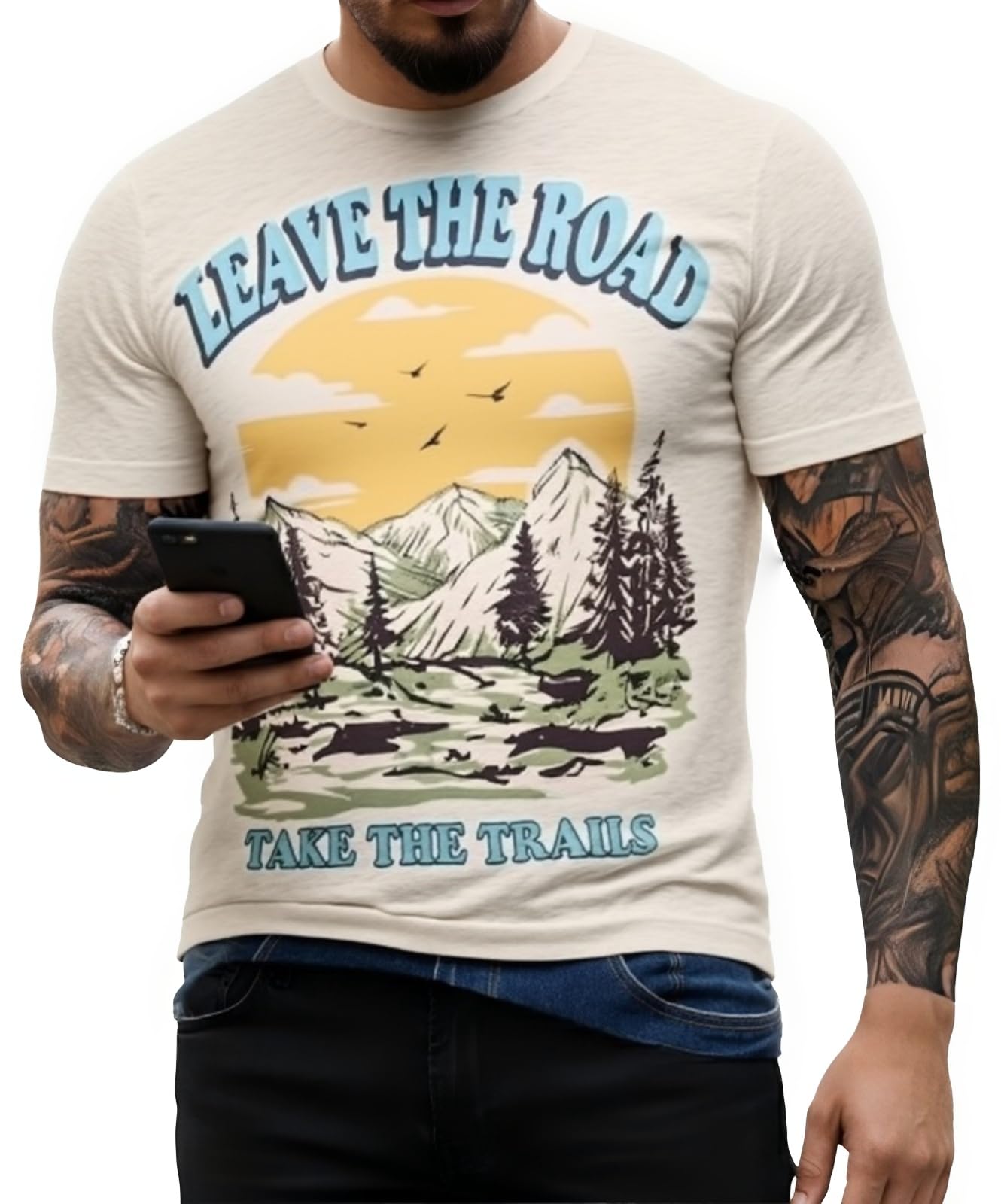 CJQCJQ Men's Vintage Graphic T-Shirt Cool Graphic T-Shirts for Men Premium Quality Unique Graphic Art Tees for Outdoor Recreation(c22-beige,XXL)
