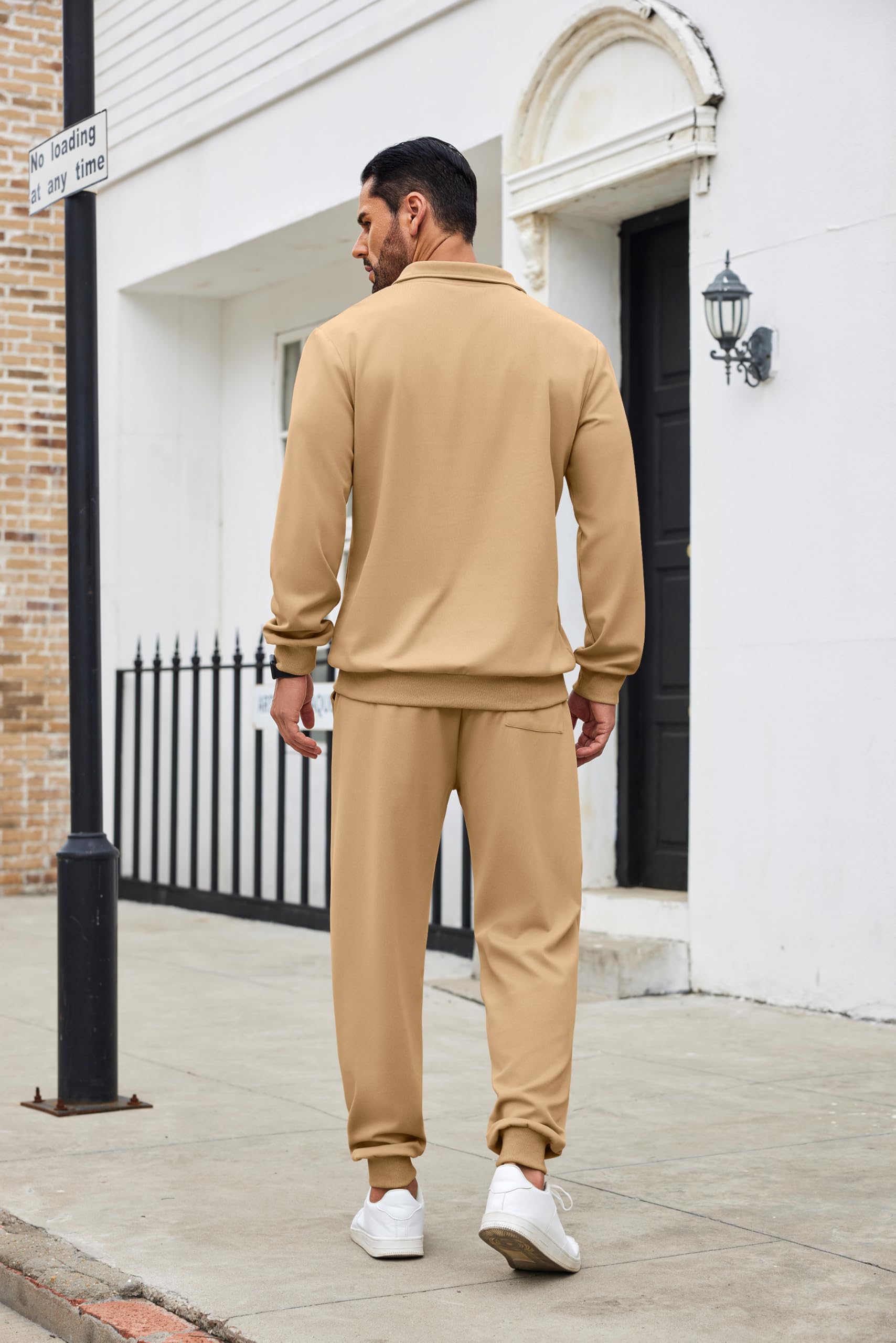 COOFANDY Men's Jogging Outfits 2 Piece Casual Outfit Sets Quarter Zip Pullover Lightweight Khaki XXXL