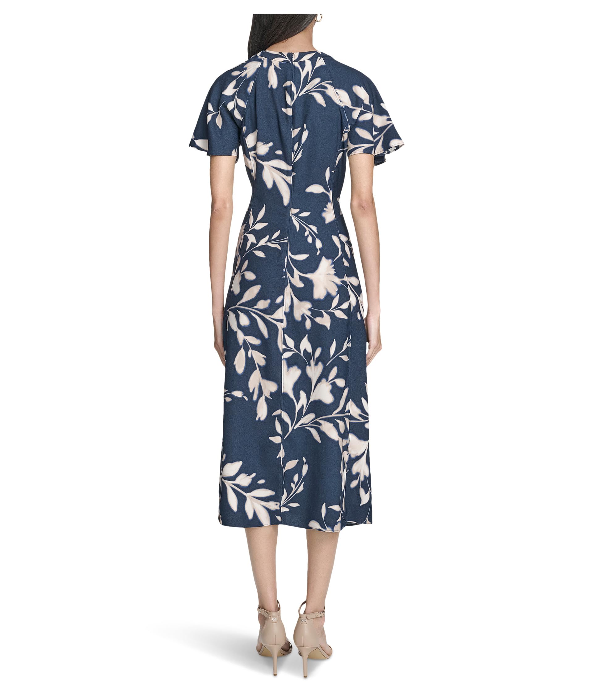 Calvin Klein Women's Flutter Sleeve Floral Midi Indigo Cashew 2