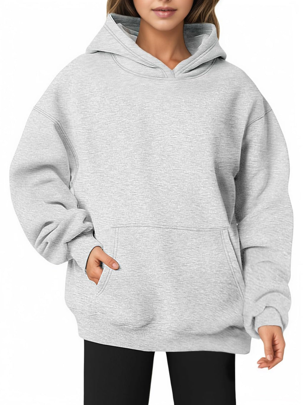 XPIZH Hoodies for Women Sweatshirts Sweaters Fleece Pullover Oversized Long Sleeve Crewneck Shirts Fall Winter Outfits with Pocket Grey