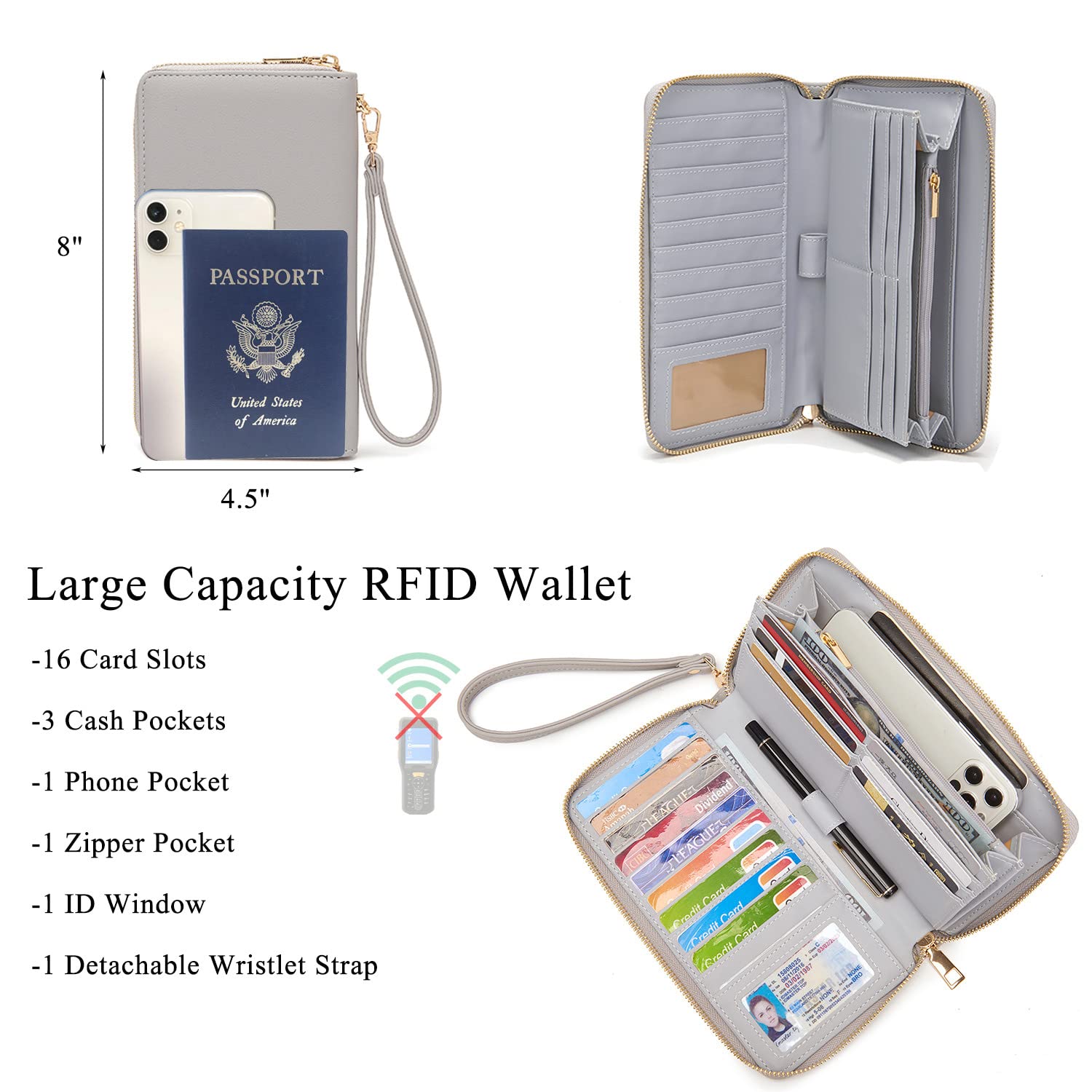 Large Crossbody Bags Ladies Shoulder Handbags Purse and Wallet Set for Women Hobo Purses Grey