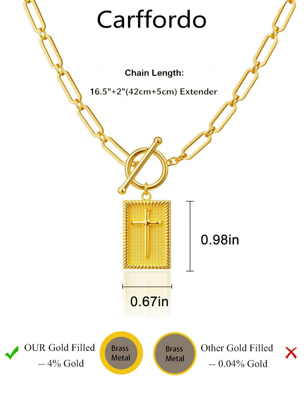 Carffordo Cross Necklace for Women - Dainty 14K Gold Plated Cross Pendant Necklaces Trendy Toggle Clasp Paperclip Chain Simple Religious Jewelry Christmas Gift