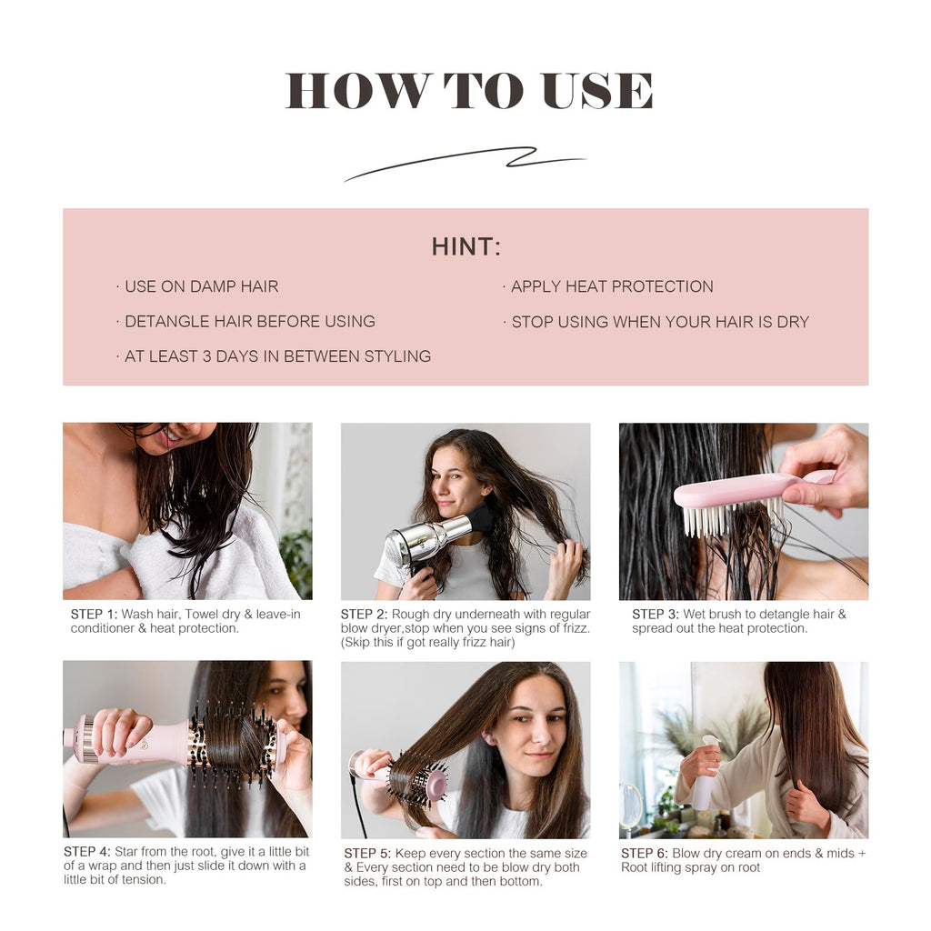 Dual Voltage Travel Hair Dryer Brush, Mini Hot Air Brush Styler & Dryer for European Travel, Hair Trends Nano Titanium 2 Inch One Step Hair Dryer and Styler Volumizer Oval Shape