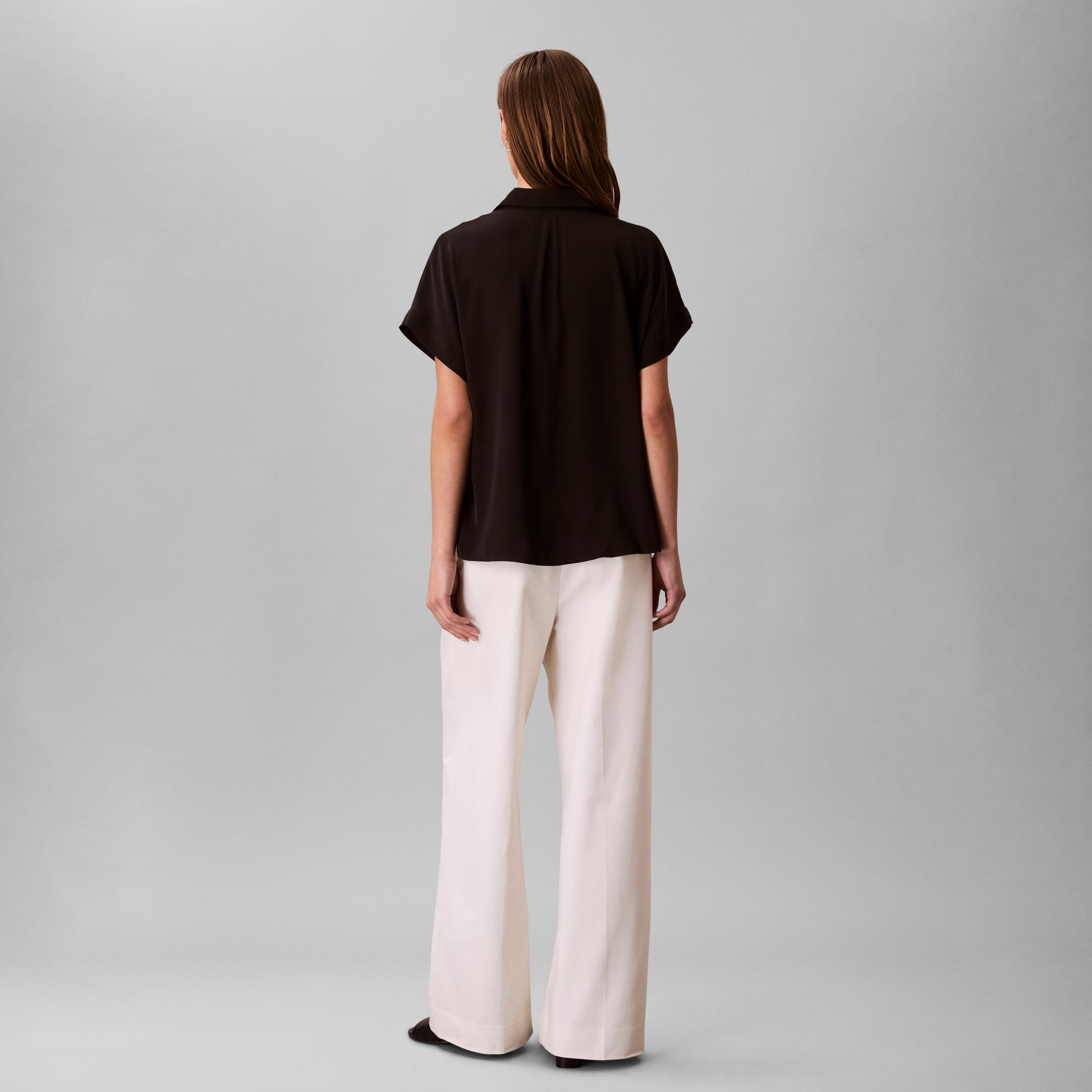 Calvin Klein Women's Satin Short Sleeve Top Black