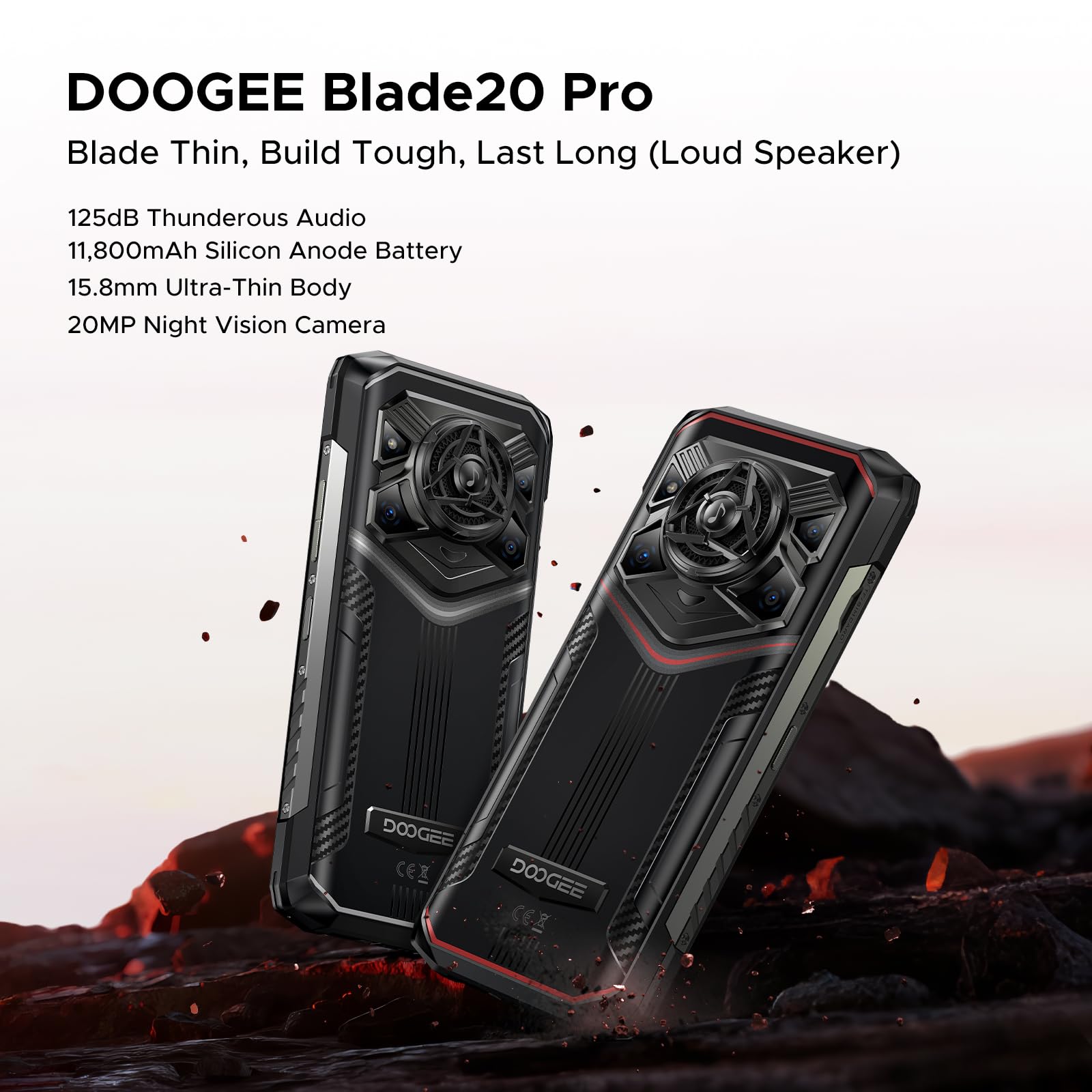 DOOGEE Blade 20 Pro Rugged Phone Unlocked,11800mAh,Octa Core,24GB+256GB, Android 15 Rugged Smartphone with 125dB Speakers,6.6" HD Display,50MP+Night Vision Camera,Face ID/Fingerprint/NFC/WIFI6/OTG