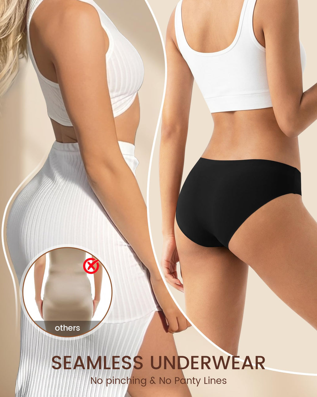 Cevapro Women‘s Seamless Underwear, Low Rise Bikini No Show Invisible Cheeky Hipster Panties for Yoga & Everyday Wear 5 Pack
