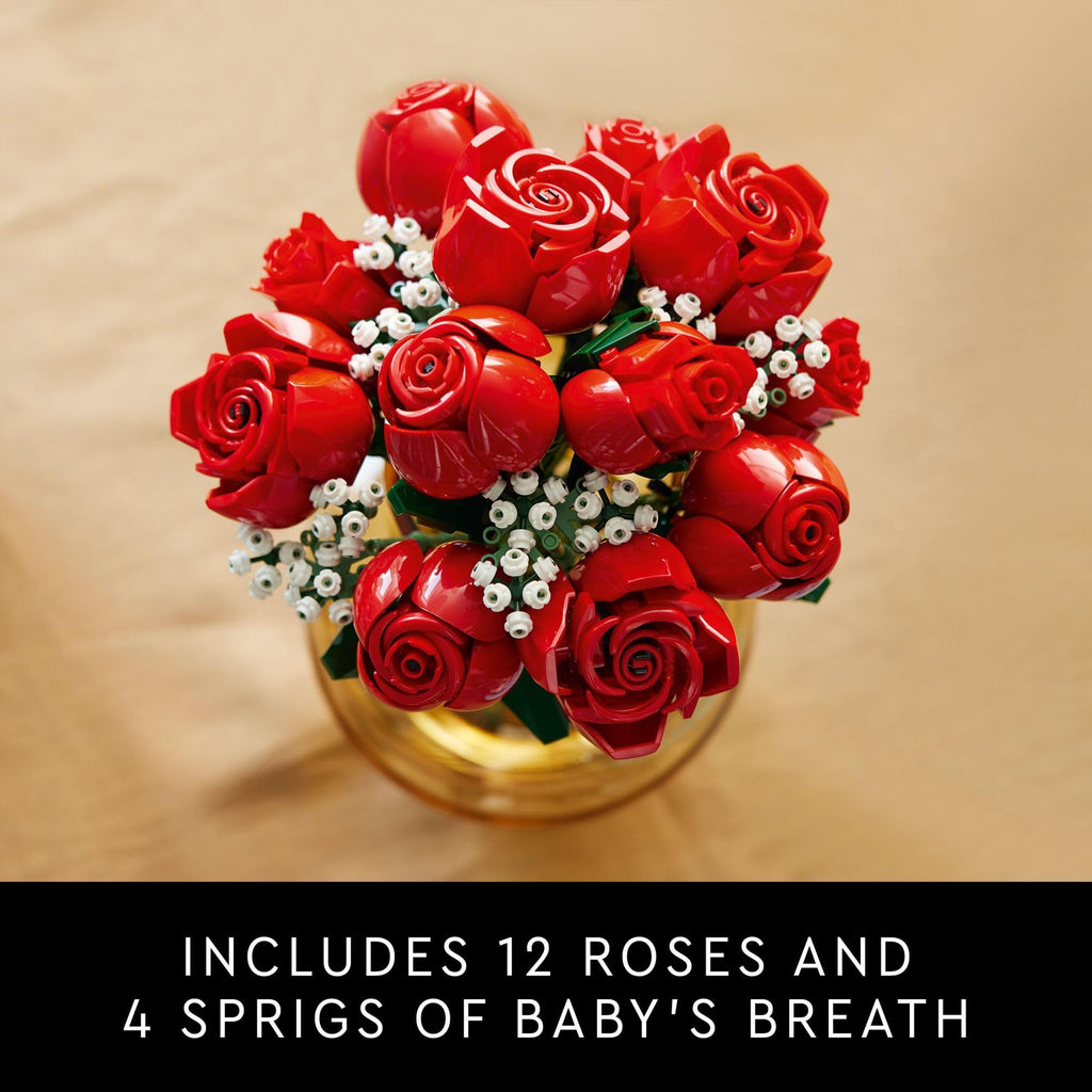 LEGO Botanicals Bouquet of Roses Artificial Flowers - Fake Red Roses Building Set for Adults, Ages 18+ - Gifts for Birthdays for Her - Home Decor for Table Display - 10328