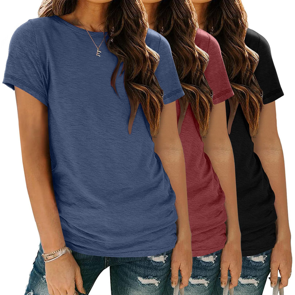 Zeagoo Workout Tops Short Sleeve Shirts for Women Trendy Basic Tees Fitted T Shirts 3 Pack Crewneck Fashion Outfits 2026