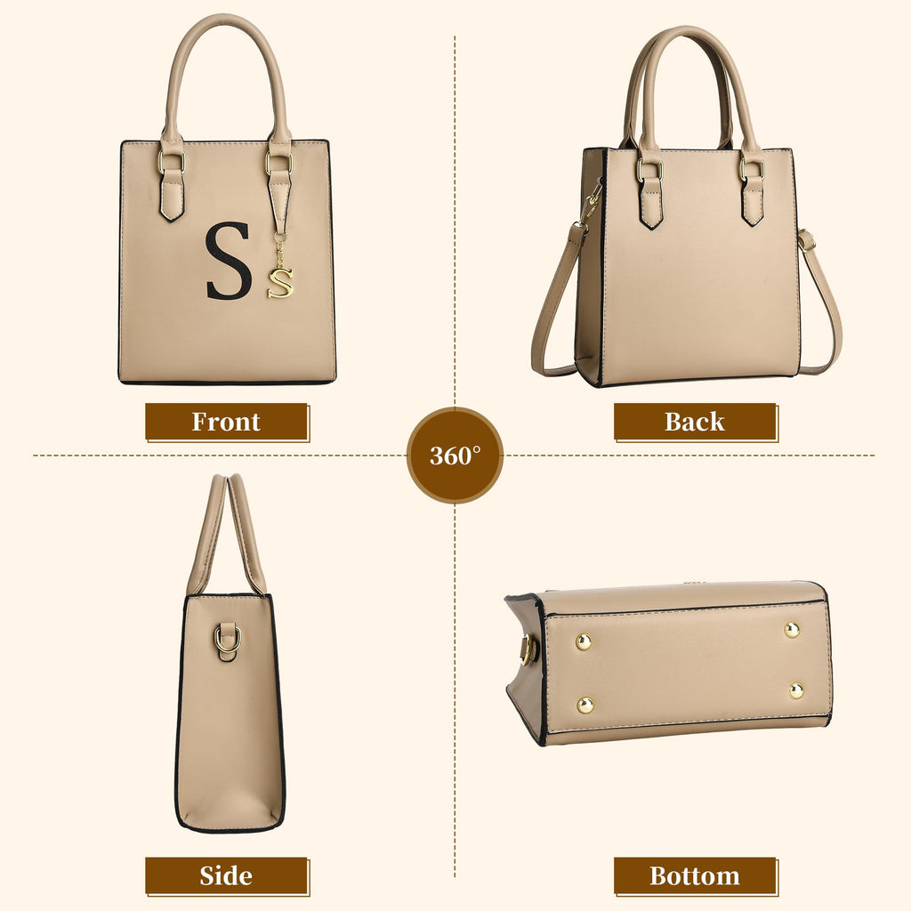 I IHAYNER Women Tote Bags Trendy Personalized Initial Shoulder Bag Top Handle Satchel Purse for Women Crossbody Hobo Handbags (Khaki-S)