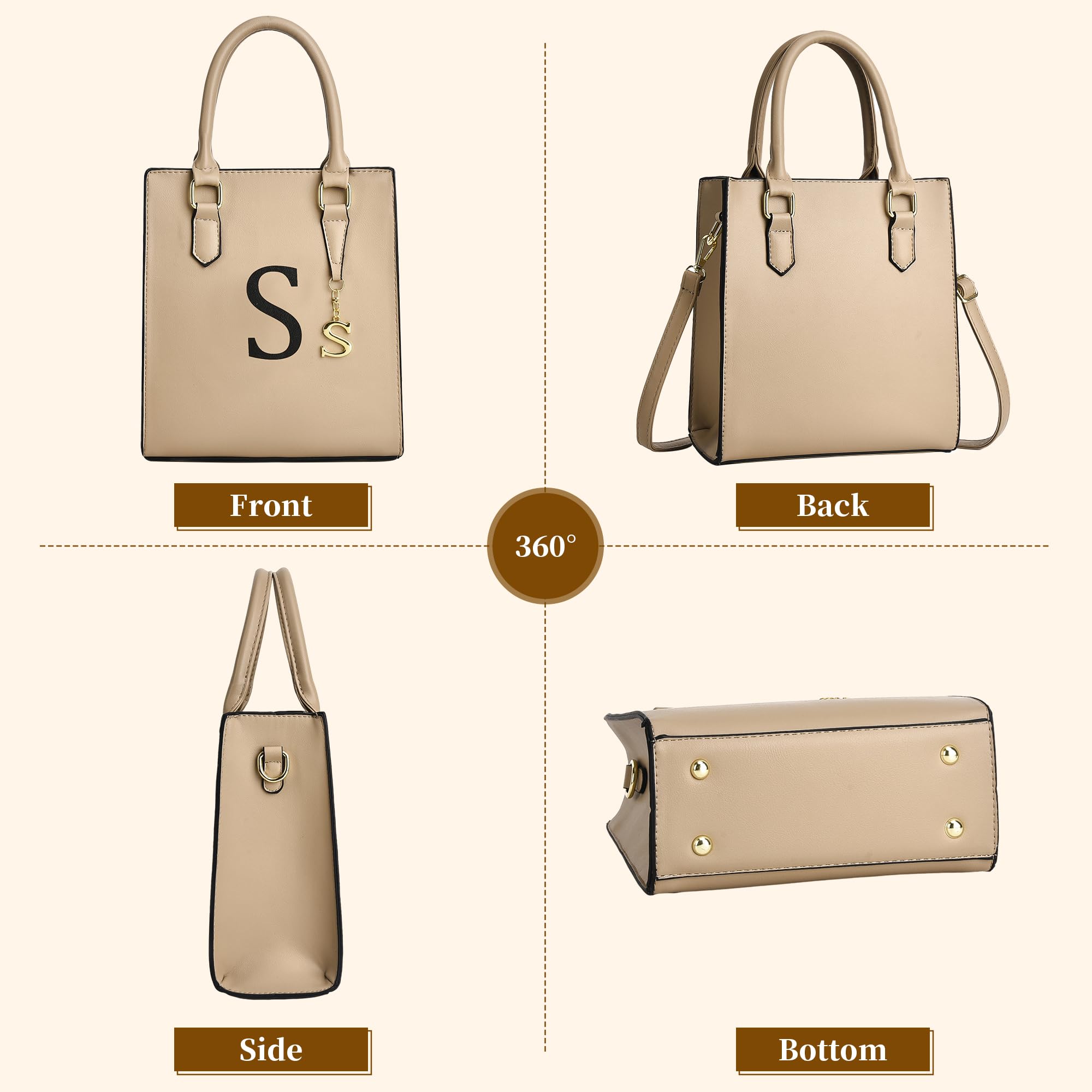 I IHAYNER Women Tote Bags Trendy Personalized Initial Shoulder Bag Top Handle Satchel Purse for Women Crossbody Hobo Handbags (Khaki-S)