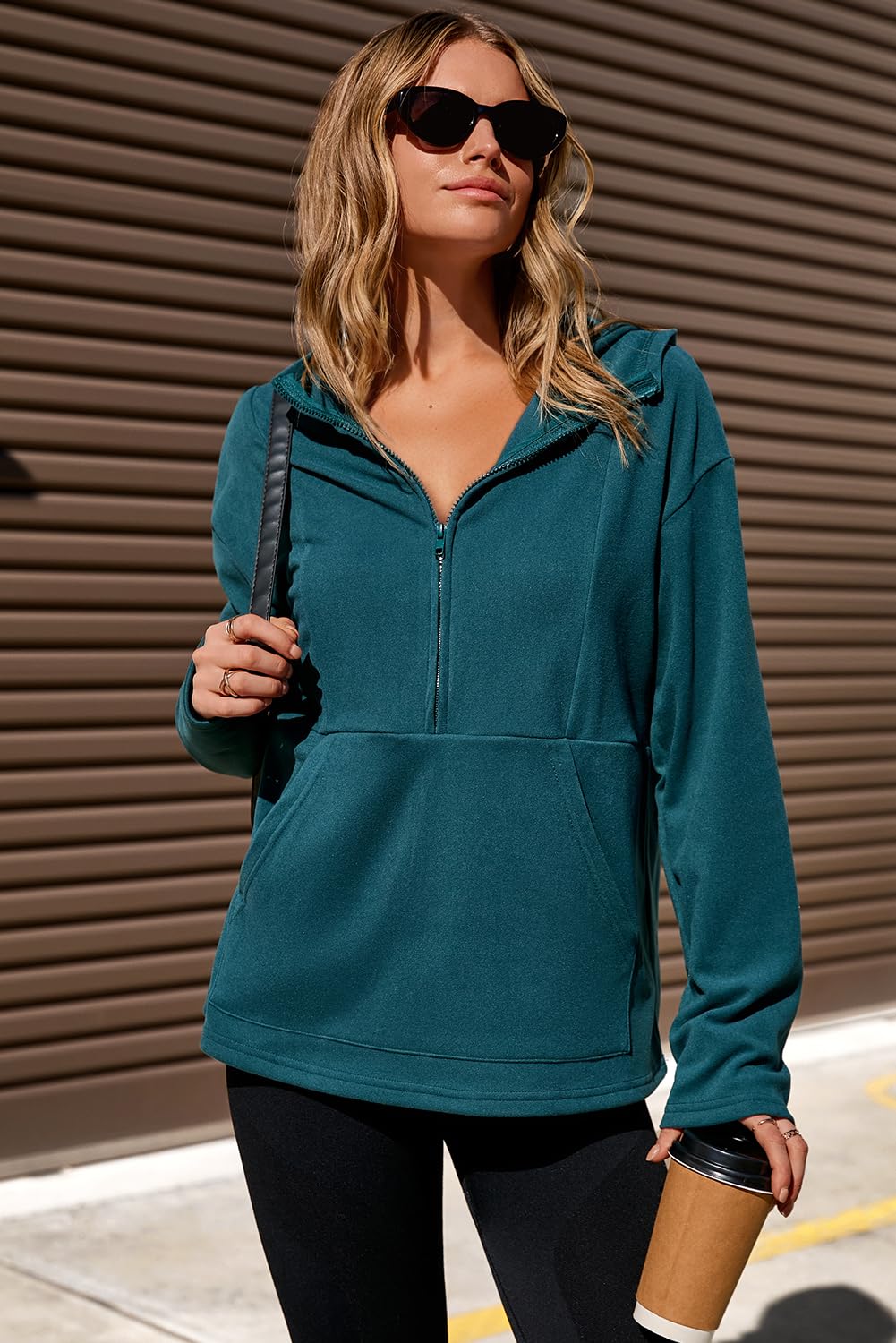 Dokotoo Womens Sweatshirt Long Sleeve Thermal Fleece Half Zip Hoodies for Women Pullover Oversized Sweatshirts Hooded Tops Casual Early Fall Fashion Outfits Winter Trendy Clothes 2025 Green Large