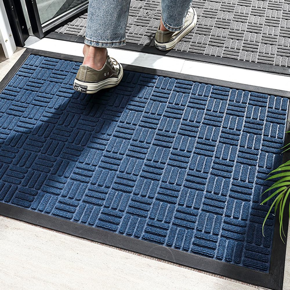 MATZEN Block Pattern Doormat, Heavy Duty Indoor Outdoor Entrance Mat, Non-Slip Rubber Base, Waterproof Dirt Trapping Floor Mat for Front Door, Office, Store, 29.5x17.7, Grey