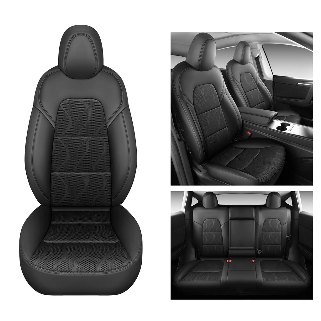 Dtuupts Tesla Model Y Seat Cover Full Set, Faux Leather Tesla Car Seat Cover, Perfect Suitable for Tesla Model Y 2020 2021 2022 2023 2024 2025 (Black)