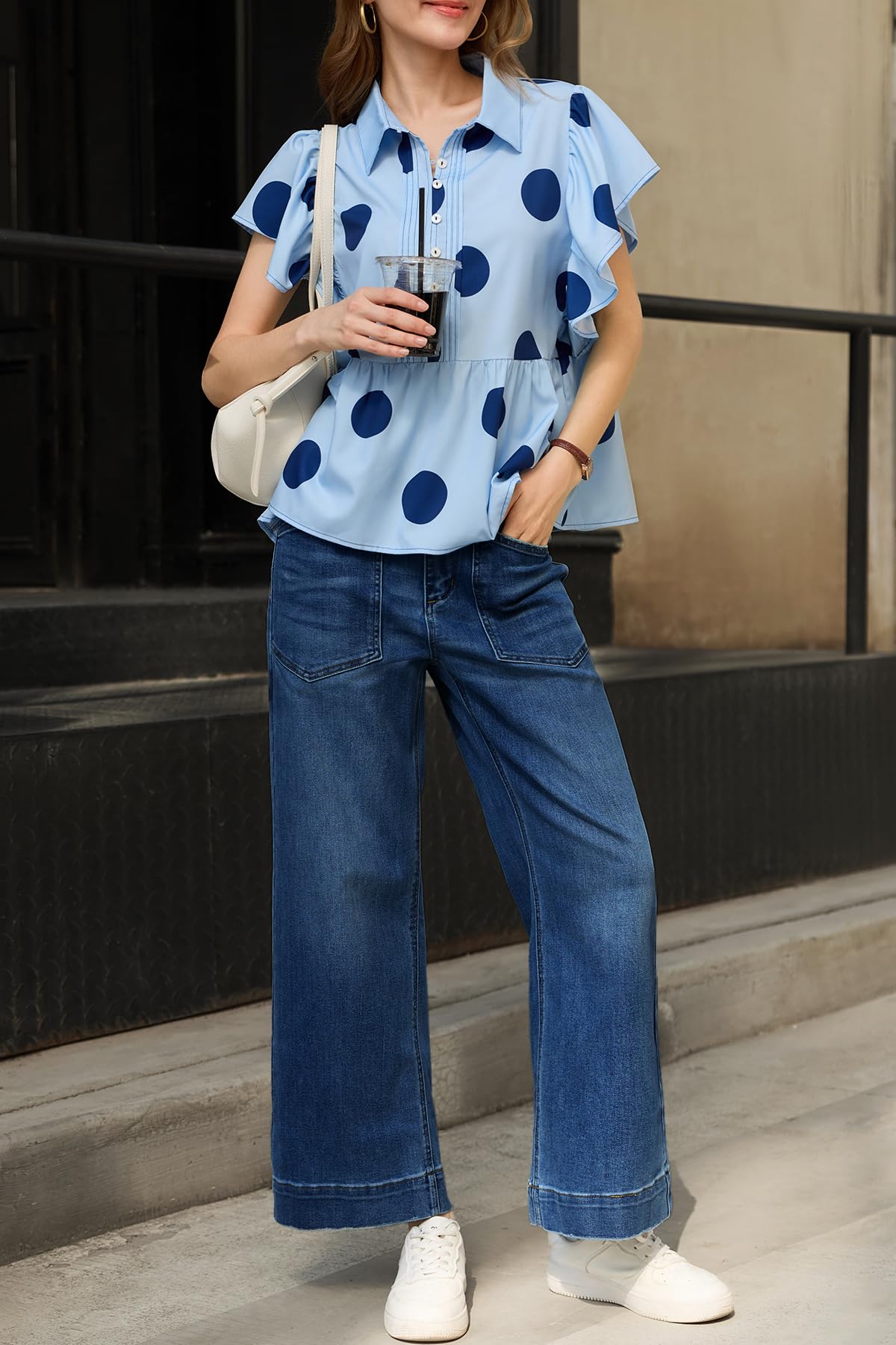 Cicy Bell Womens Cropped Wide Leg Jeans Stretchy High Waisted Trendy Baggy Denim Ankle Pants with Pockets