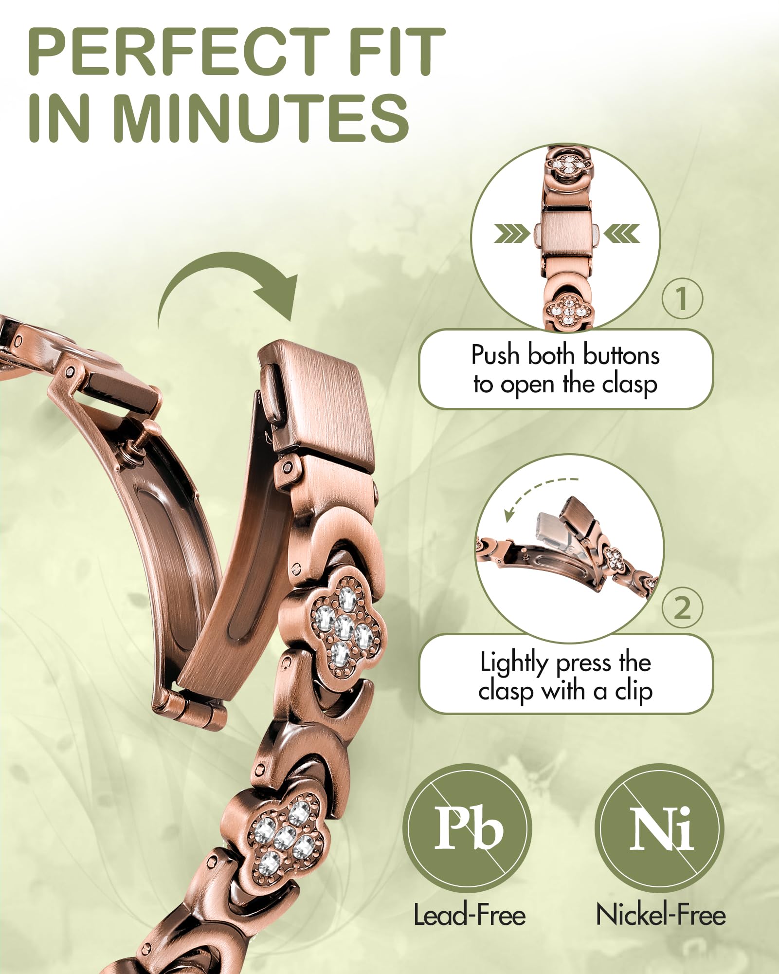Feraco Pure Copper Bracelets for Women, Ultra Strength Magnetic Bracelet with 3800 Gauss Magnets & Sparkling Zirconia, Adjustable, Infinite Clover Jewelry