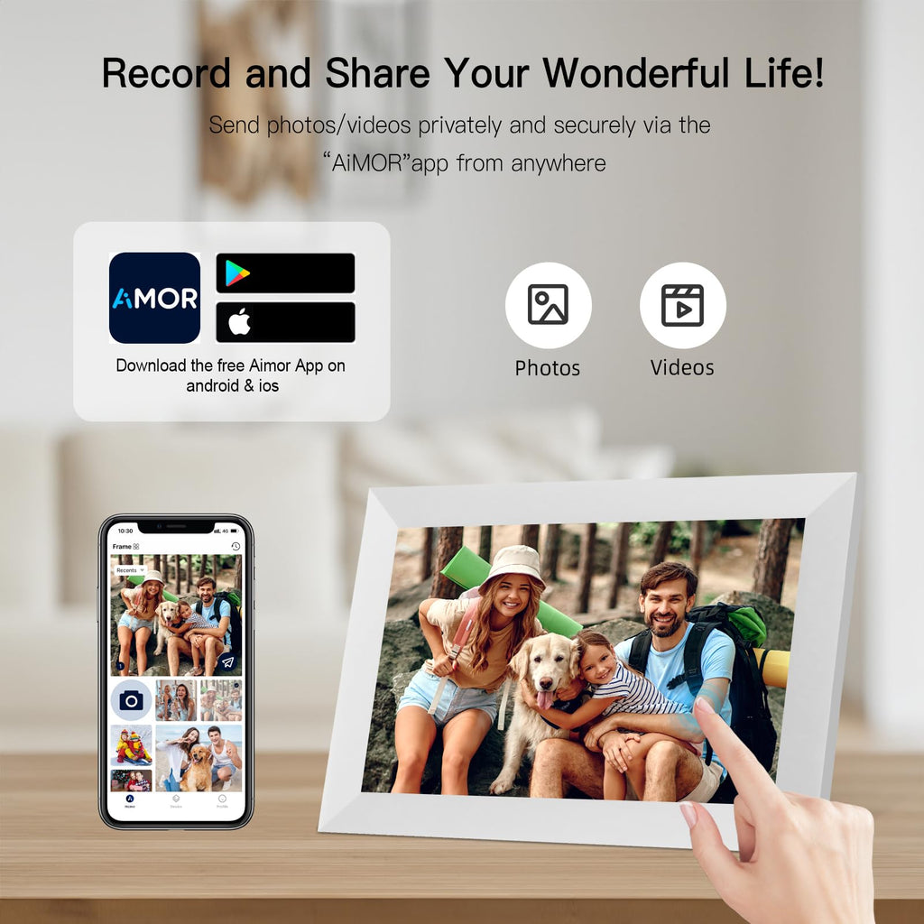 Anna Bella Digital Picture Frame 10.1 Inch IPS HD Touch Screen WiFi Smart Digital Photo Frame with 32GB Storage, Auto-Rotate, Easy Setup to Share Photos or Videos Remotely via AiMOR APP White