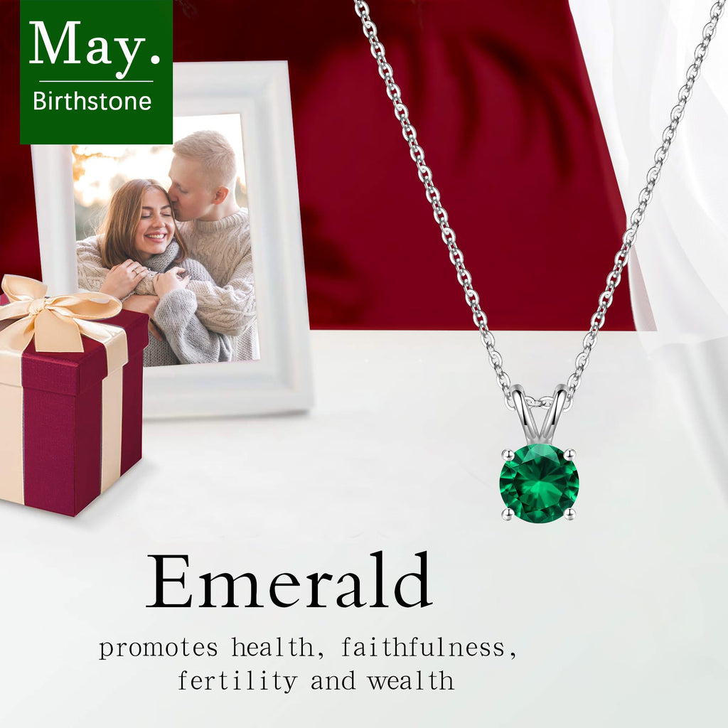 SMILEST Mothers Day Gifts for Mom Wife - Birthstone Necklace, 1CT Sparkle Round Cut Simulated Emerald Necklace 925 Sterling Silver Green May Birthstone Necklaces Mothers Day Jewelry Gifts