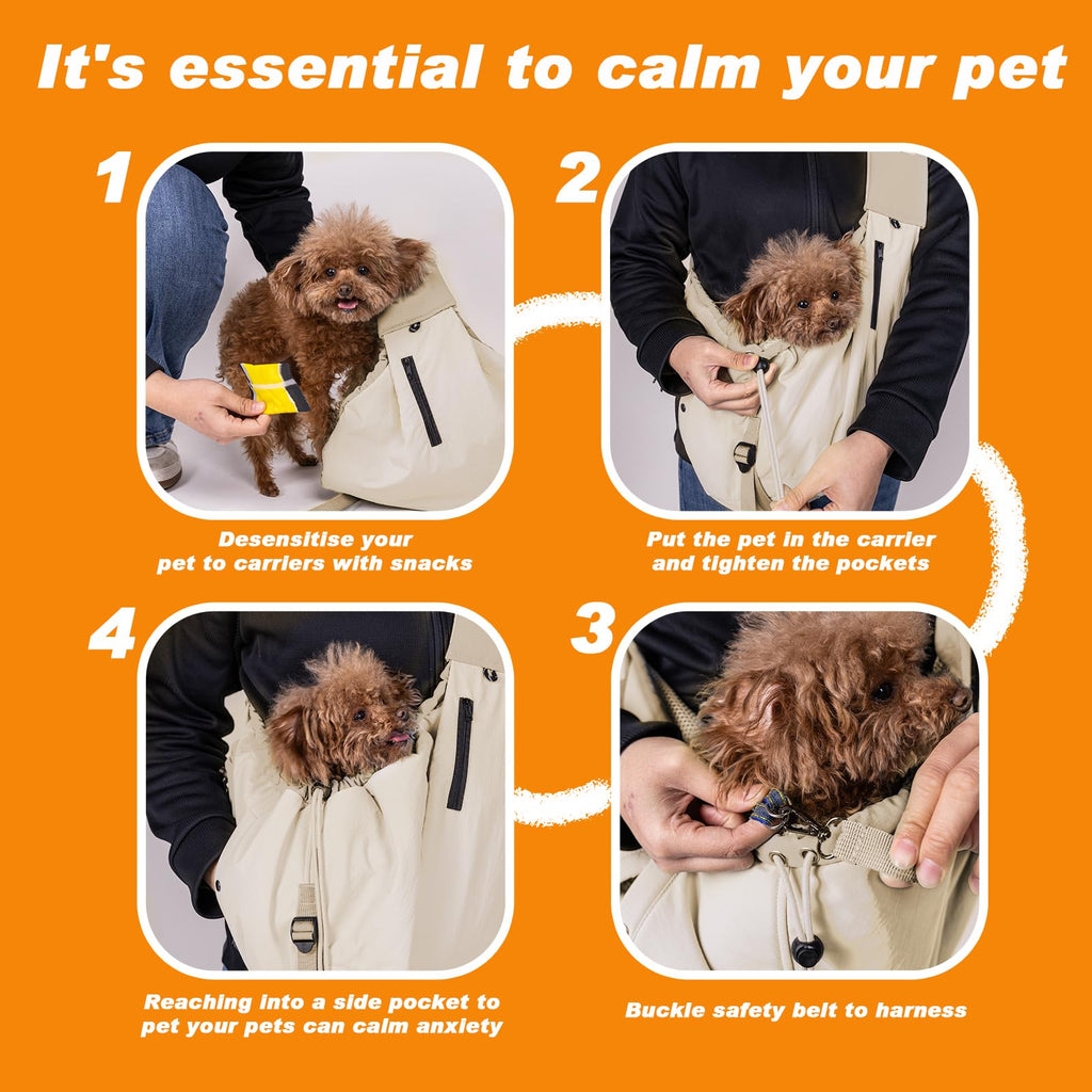 Dog Carrier Sling,Dog Carriers for Small Dogs & Cats Up to 20lbs,Puppy Carrying Backpack Pet Purse with Pockets,Adjustable Shoulder Strap,Hands Free for Travel (Beige)
