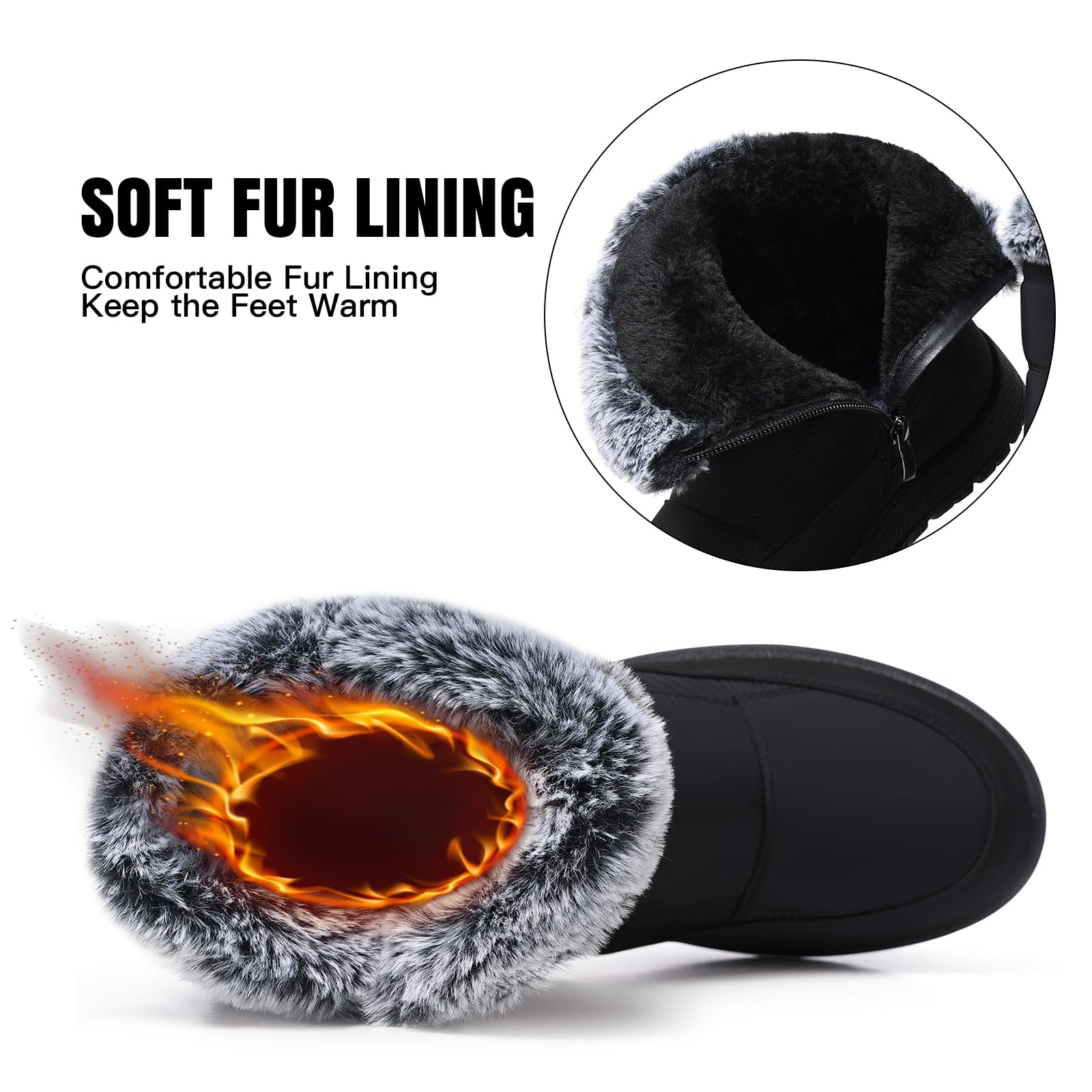 SHIBEVER Women's Snow Boots Winter: Waterproof Fur Lined Anti-Slip Ankle Booties Outdoor Comfortable Furry Women Snow Boot Black Size 9