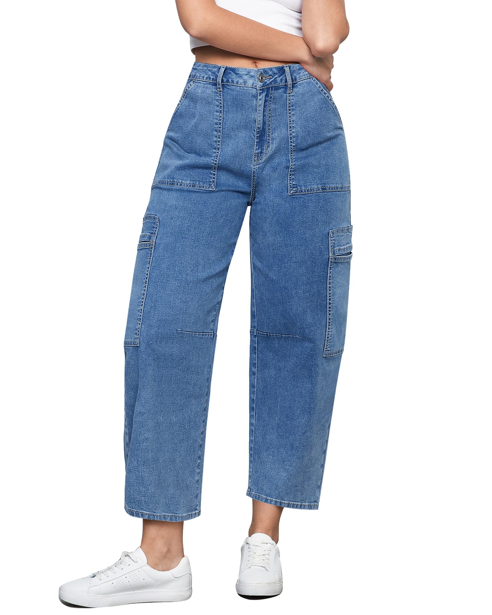 GRAPENT High Waisted Jeans for Women Womens High Waisted Jeans Wide Leg Cropped Jeans 2025 Womens Ankle Jeans Womens 90S Jeans Jeans for Women Color Fresh Blue Medium Size 8 to 10