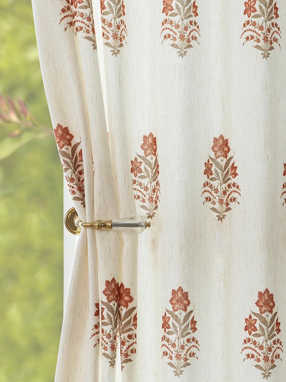 THREE GIRLS Pinch Pleated Curtains Light Filtering Red Floral Curtains for Living Room Bedroom Dining Room 84 Inches Luxury Linen Drapes Farmhouse Window Curtains with Hooks - 2 Panels Set, 40" x 84"