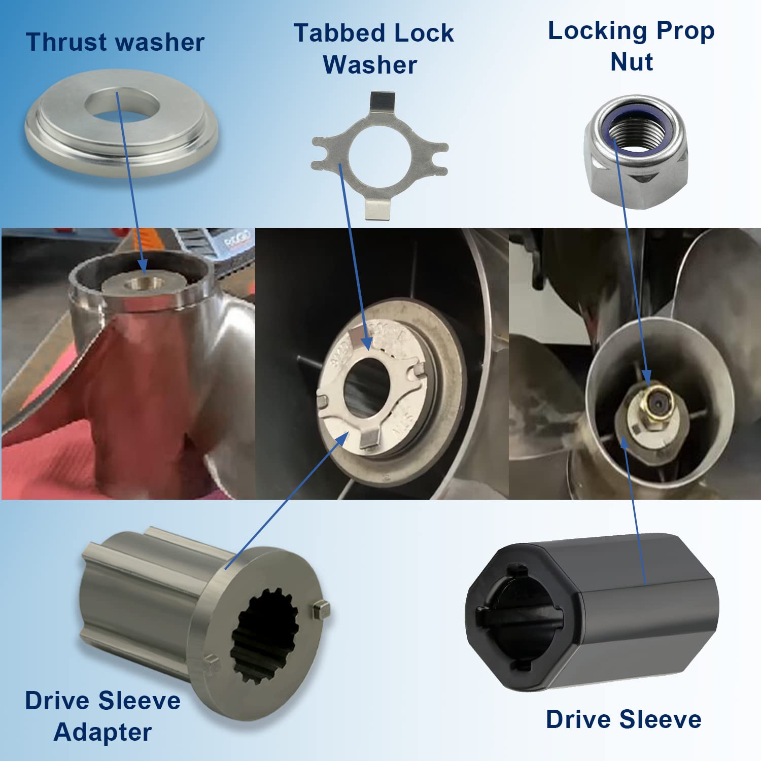 Mejiao Mercury Prop Hub kit 5-Piece Set Boat Propeller Hub Kit 835257Q1 Flo-Torq II Hub Kit Replacement for Mercruiser Alpha/Mercury 135-300 HP/Bravo One/Mariner 40-60 HP CT/Alpha One