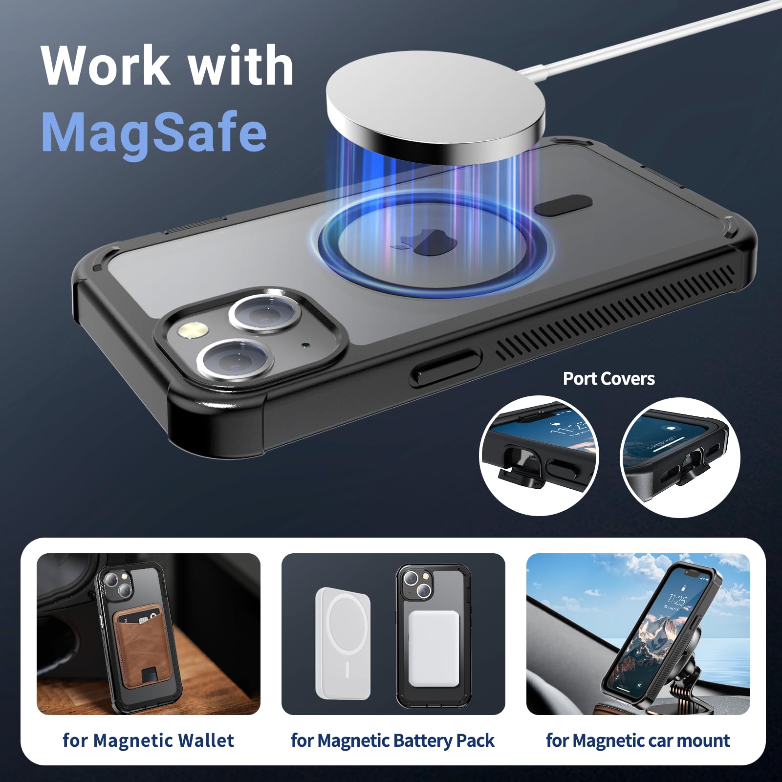 jaroco Magnetic for iPhone 13 Case, [Compatible with MagSafe][Military Grade Drop Protection][Heavy Duty Protection][Non-Slip][Shockproof] 2-Layer Durable Bumper Phone Case 6.1''-Black