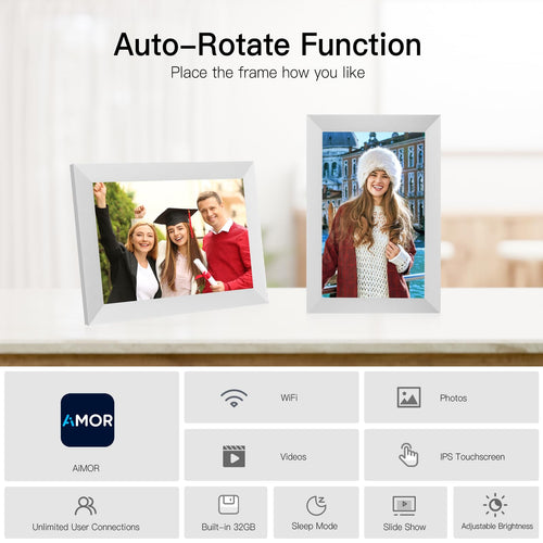 Anna Bella Digital Picture Frame 10.1 Inch IPS HD Touch Screen WiFi Smart Digital Photo Frame with 32GB Storage, Auto-Rotate, Easy Setup to Share Photos or Videos Remotely via AiMOR APP White