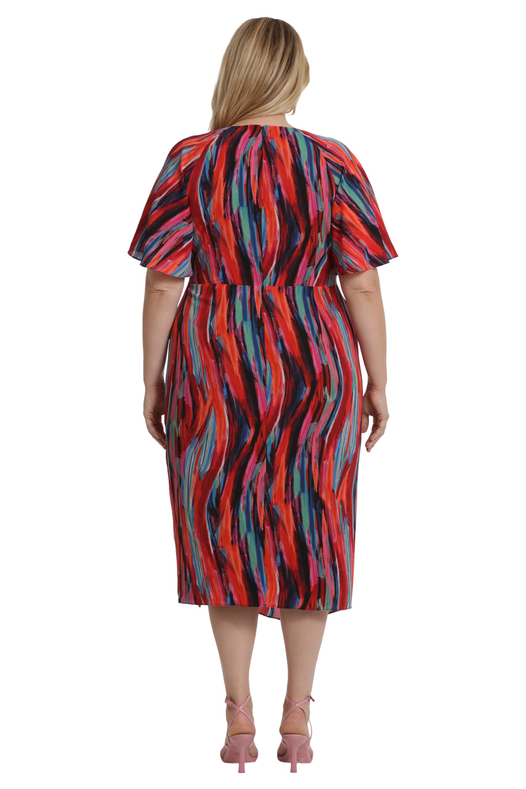 Maggy London Women's Dresses Short Flutter Sleeve Faux Wrap Midi Dress