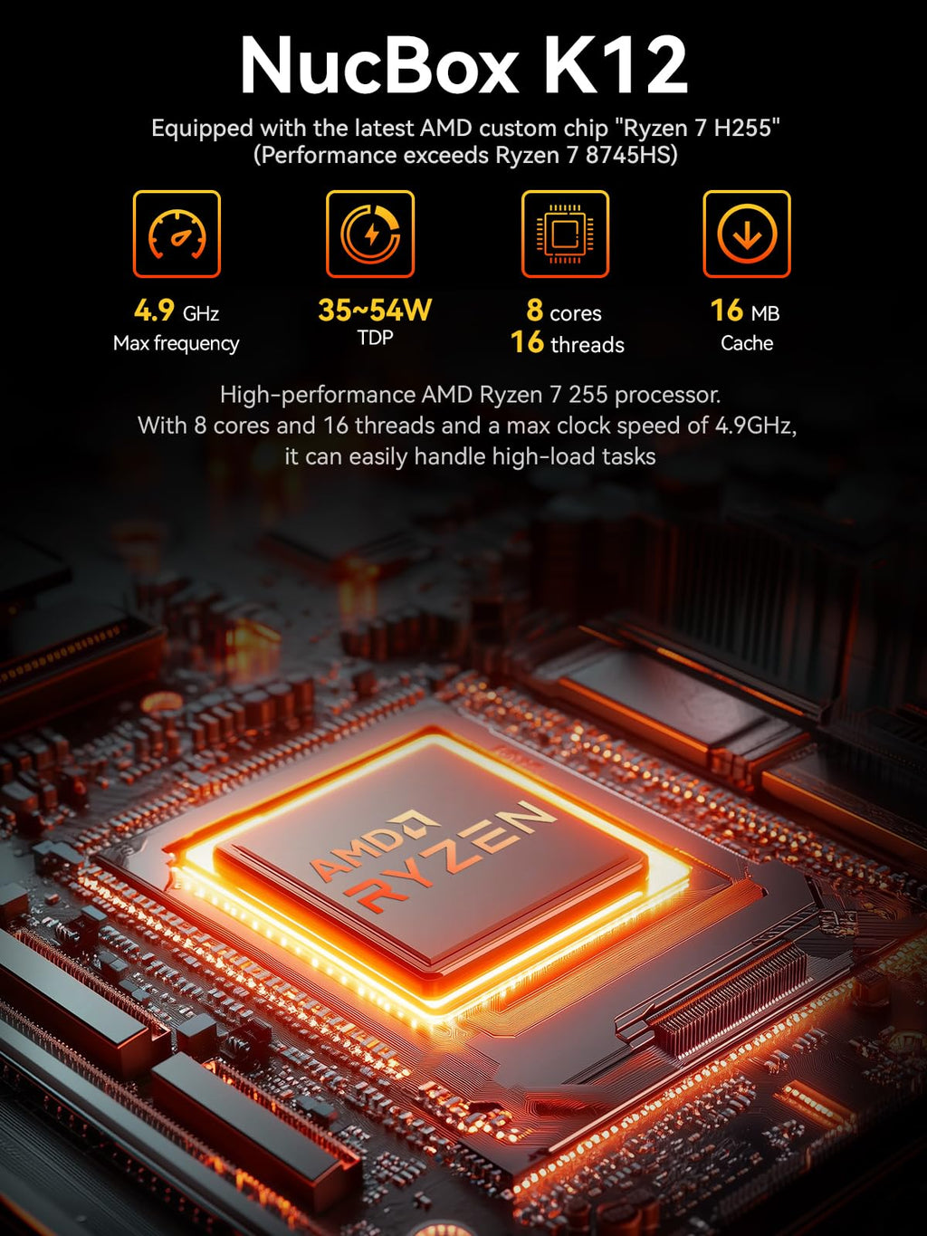GMKtec Gaming Mini PC AMD Ryzen 7 H 255 (Upgraded 8745HS) 32GB DDR5 1TB SSD, Desktop Computer 3XM.2 2280 Expansion, Oculink, Dual NIC 2.5G, HDMI 2.1, USB4 K12