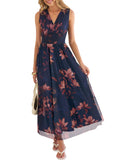 ANRABESS Womens Summer Floral Maxi Dress, A Line Tulle,Elegant for Wedding Guest & Beach Vacation,Flowy Casual Boho Outfits Brown Beige Floral Large