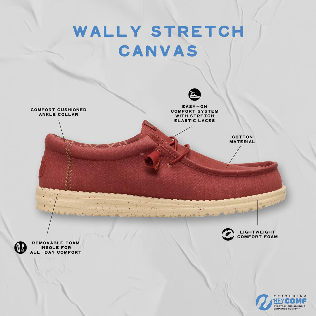 HEYDUDE Men's Wally Stretch Canvas Stone White Size 11 | Men's Shoes | Men Slip-on Loafers | Comfortable & Light-Weight
