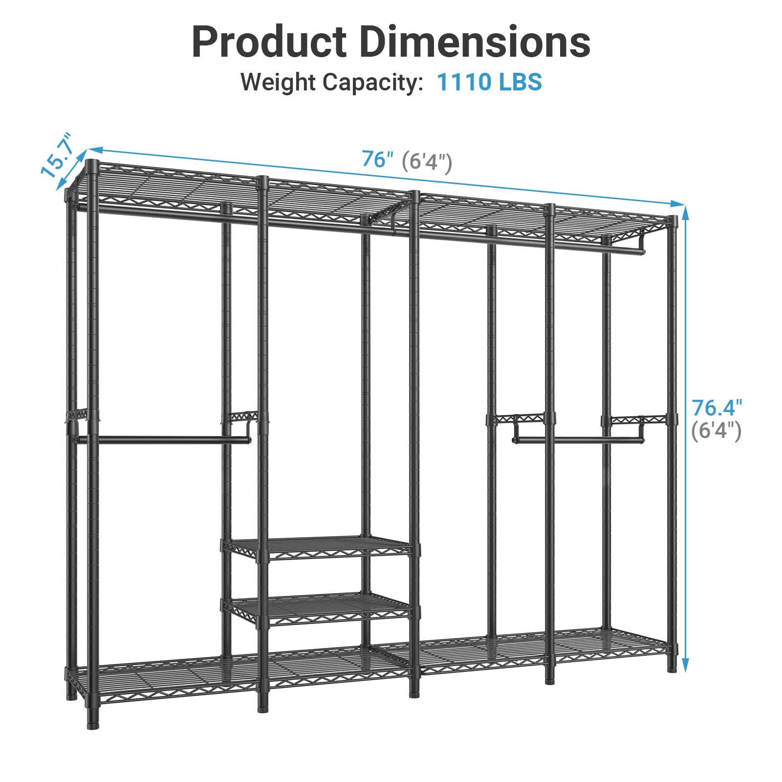 VIPEK V40 Wire Garment Rack Heavy Duty Clothes Rack for Hanging Clothes, Multi-Functional Bedroom Clothing Rack Freestanding Closet Wardrobe Rack, Max Load 1110lbs, Black