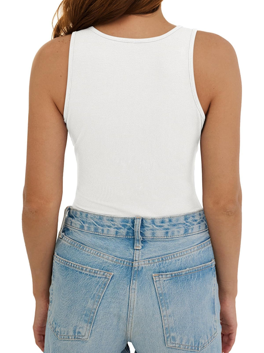 SLOWCOLIN Ribbed Tank Tops for Women Sexy Low Cut Henley Tank Scoop Neck Cute Y2K Going Out Tops for Summer 2026 Trendy White M
