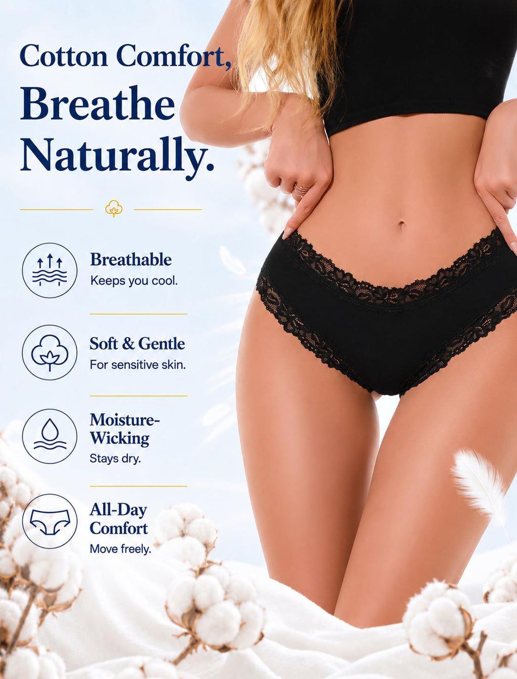 ALL OF SHE Womens Cotton Underwear Cheeky Lace Bikini Panties Sexy Briefs Ladies Essentials Clearance Today Sales Deals Haul